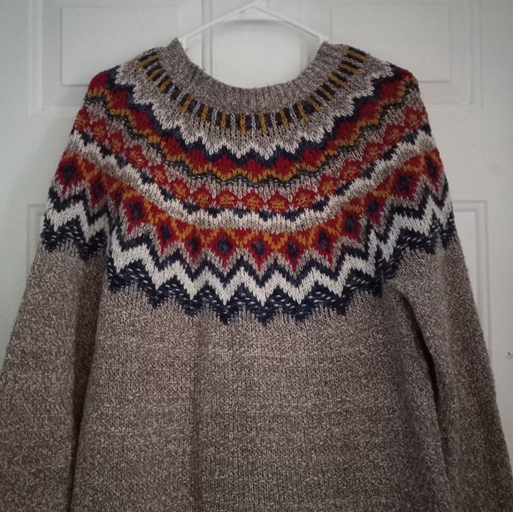 J. Jill Sweater Pullover Southwestern Navajo Fair Isle Nordic Cotton crew neck - Picture 3 of 7